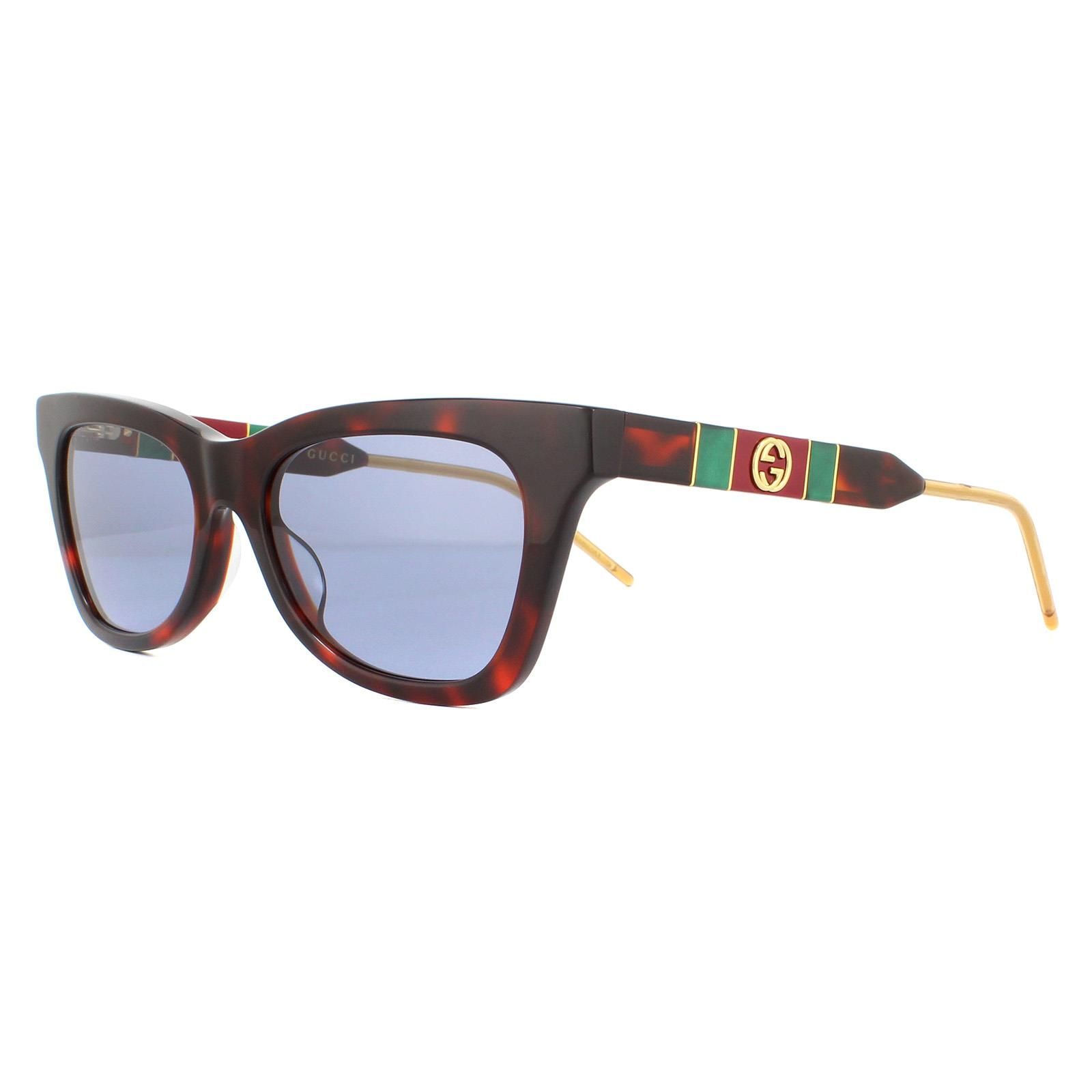 Gucci Cat Eye Dark Havana and Gold Blue Sunglasses