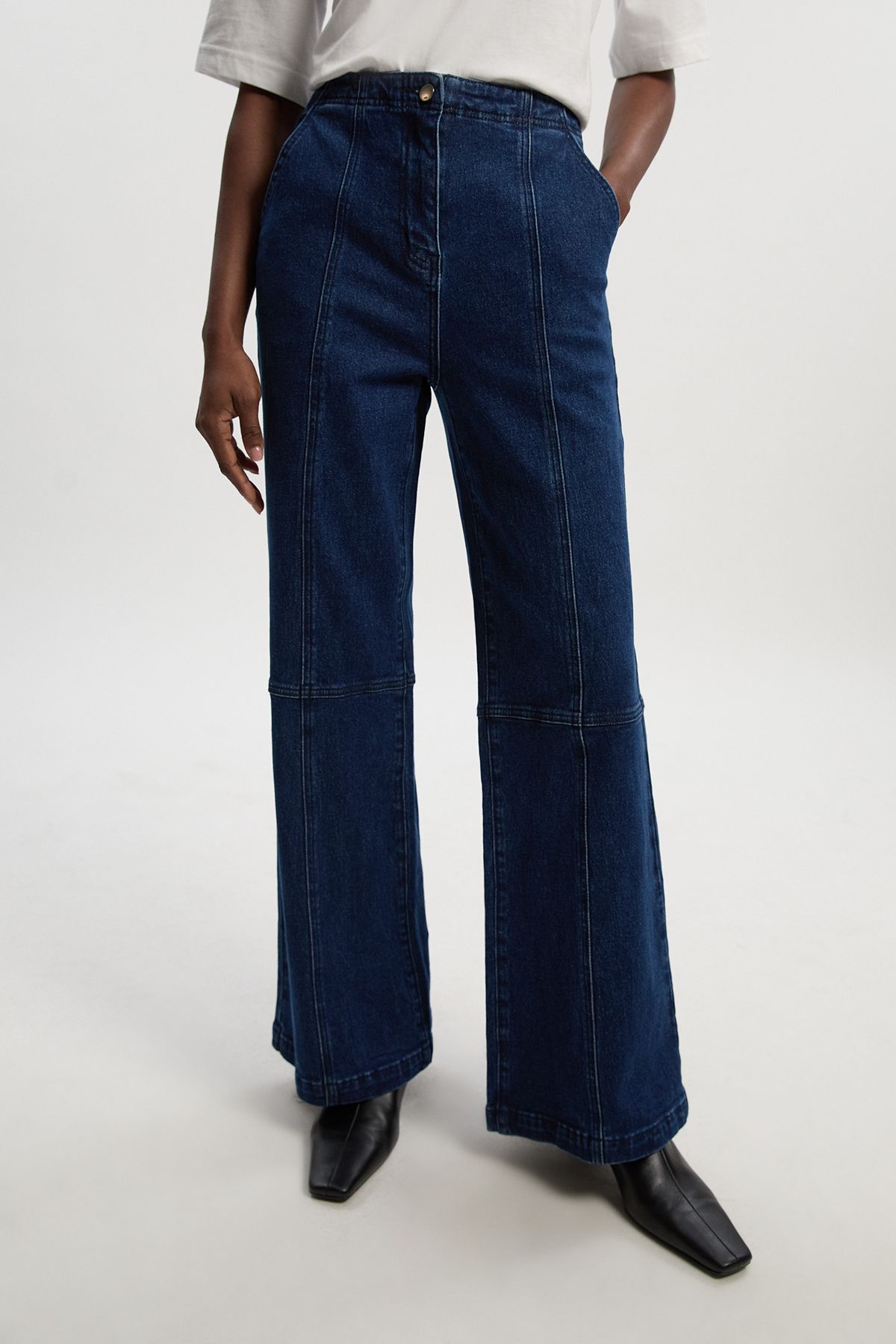 KarenMillen Denim Button Front Straight Leg Trousers