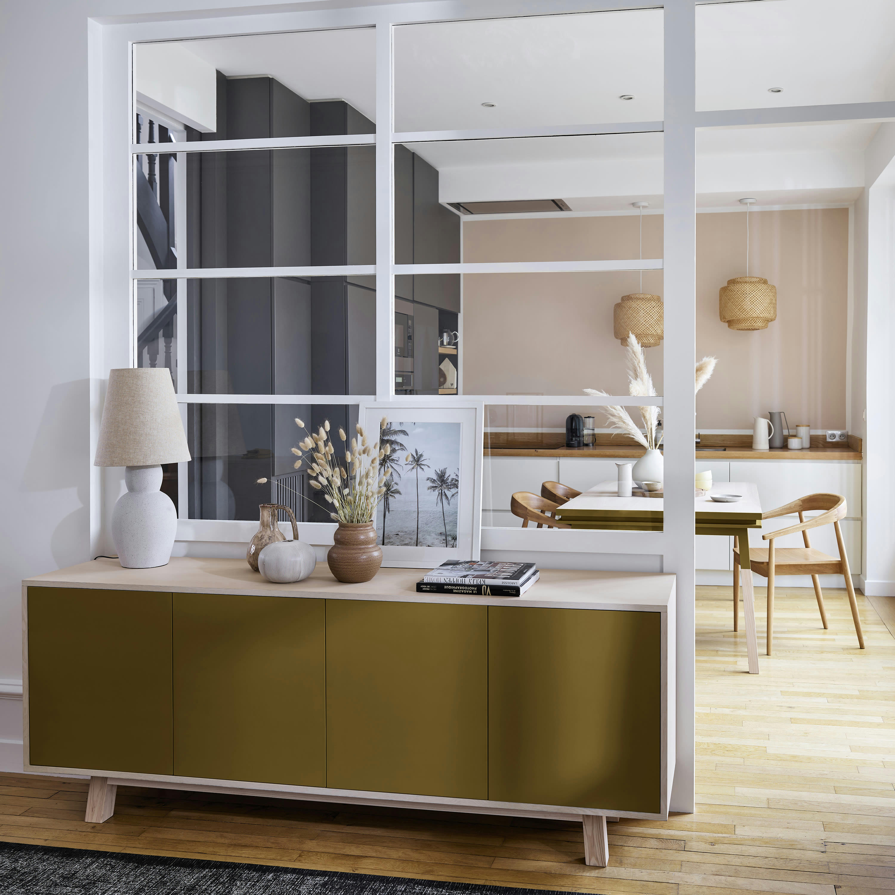 KUBE - Buffet 4 portes en frêne 180 cm, hauteur 94 cm