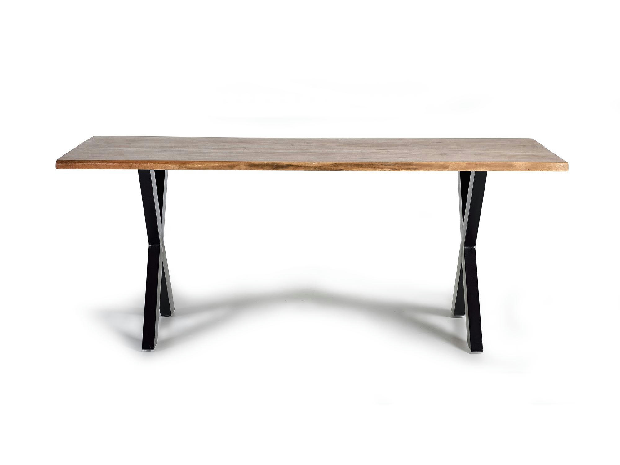 - Table à manger en bois d'acacia naturel et pieds en métal noir