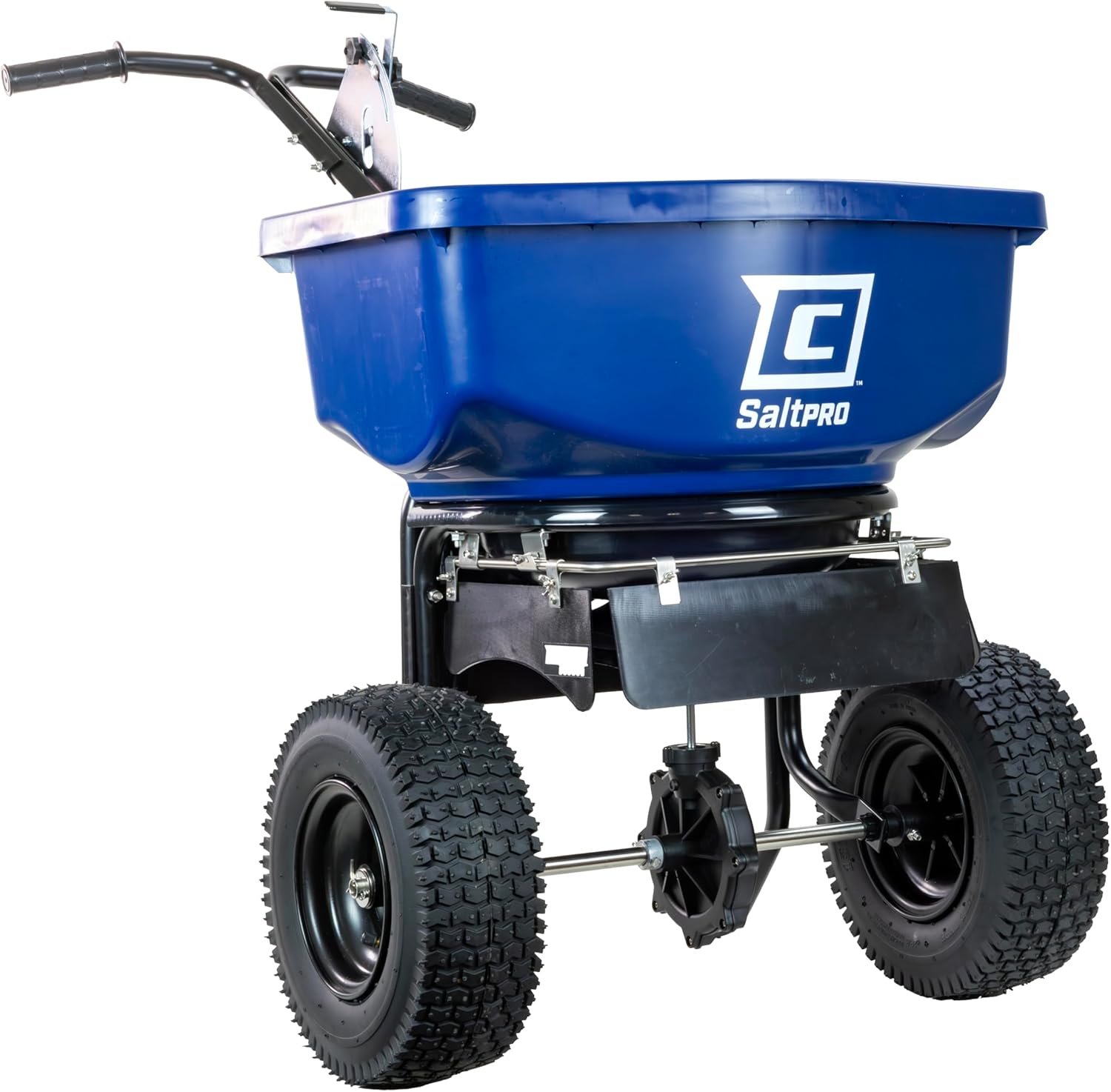 Chapin 88300B Spreader  Salt  Ice Melt  Contractor  SaltPro  Walk Behind  Spiked Auger  Adjustable Baffles  12 Tires  Lever Control  Enclosed Gears  Weather-Resistant  Rain Cover  80Lbs