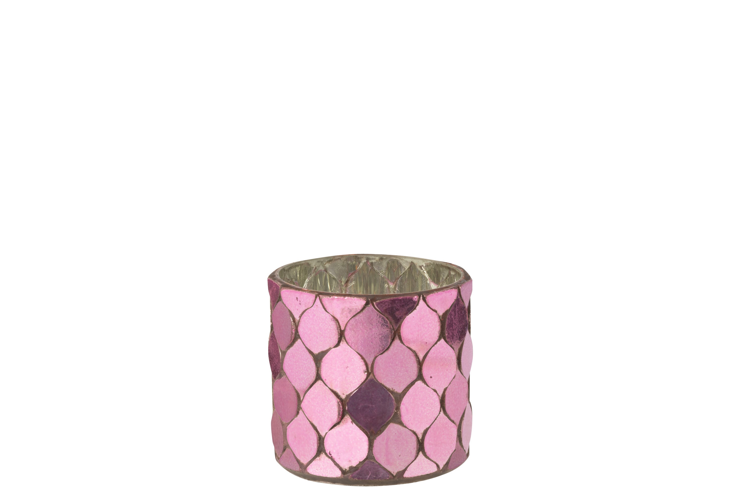 J-Line theelichthouder Cilidner Mozaïek - glas - fuchsia