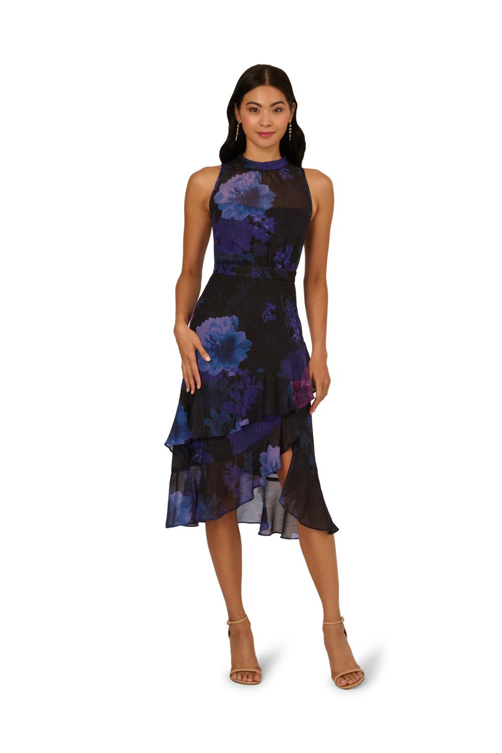 Adrianna Papell Halter Glitter Midi Dress