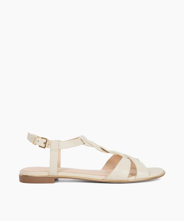 Lylar Ecru - Plaited T-Bar Leather Sandals