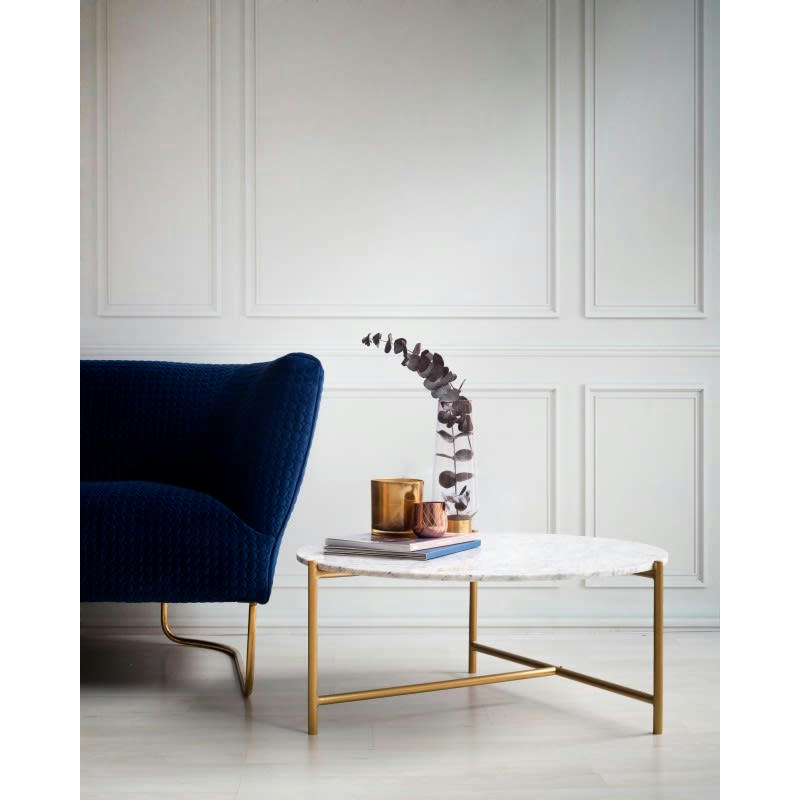 MORGANS - Table métallisée en marbre et fer blanc.