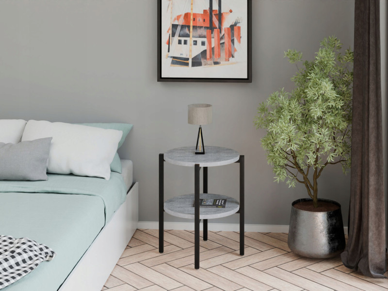 Stolik nocny okrągły loft z półką 35x35x46 cm metalowy czarny