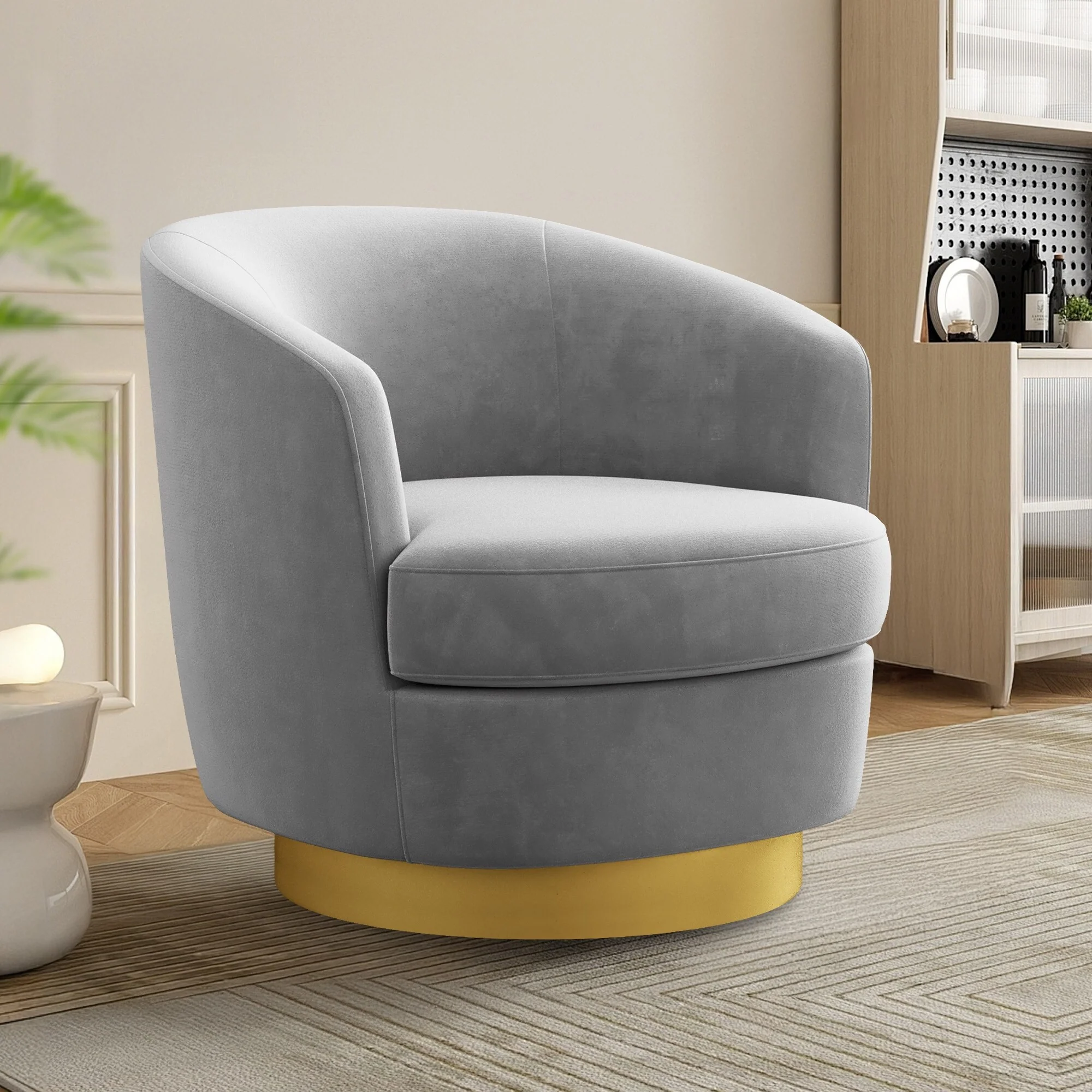 360 Degree Velvet Swivel Club Chair, Soft & Comfotable