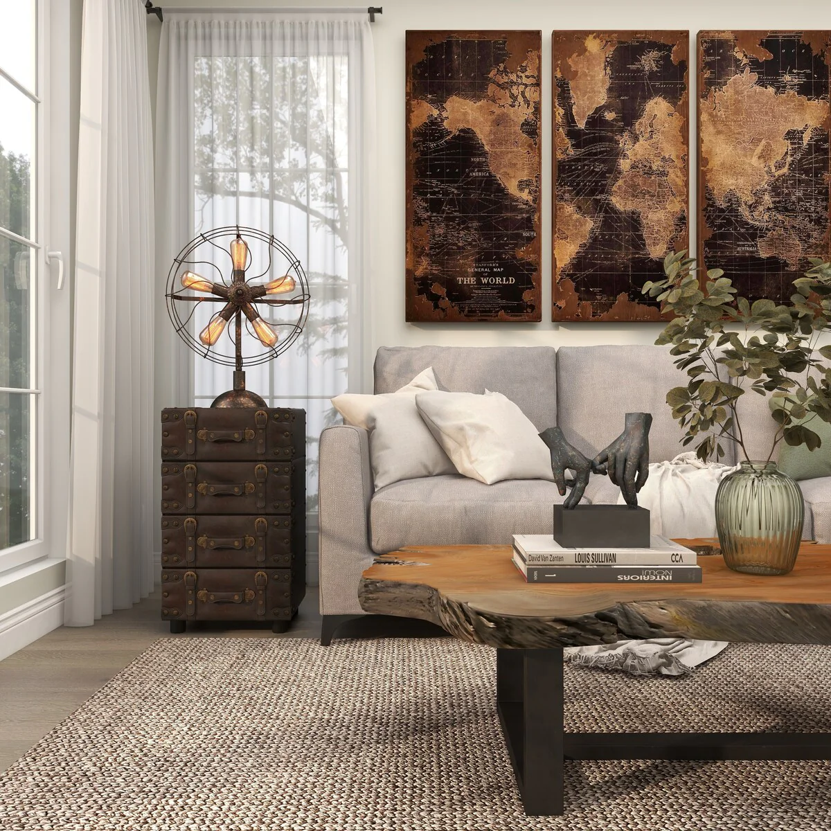 Faux Leather Vintage 4 Drawer Room Chest with Buckle Straps and Gold Stud Details - Black - Roche River Decor