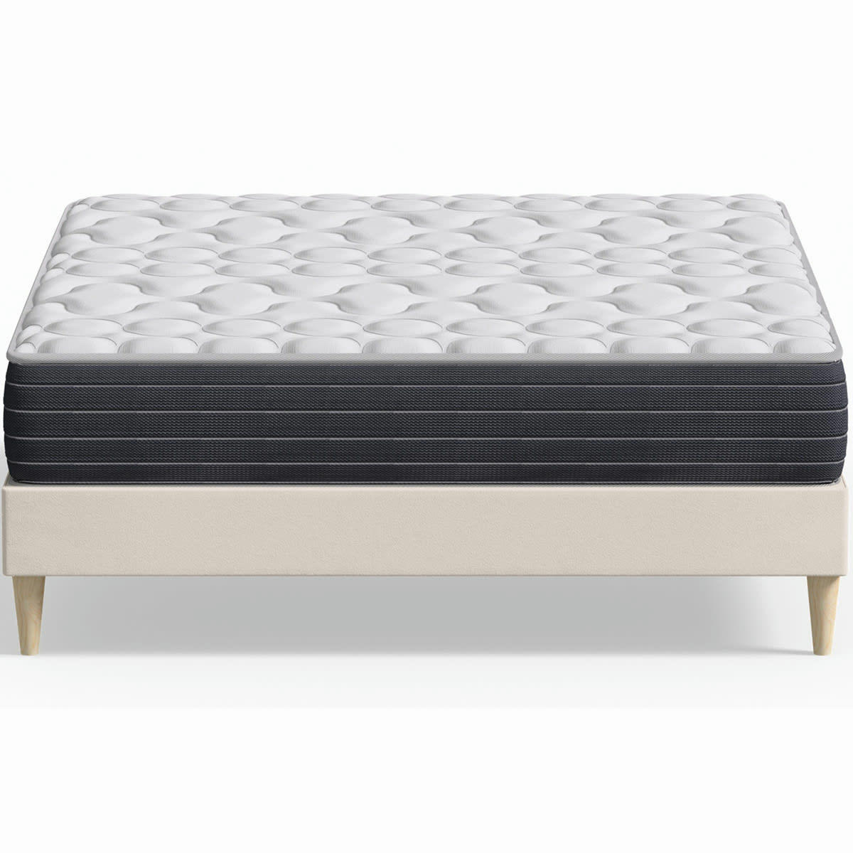 MEMO HR & DINA - Pack lit 140x190 en velours beige + Matelas mémoire de forme