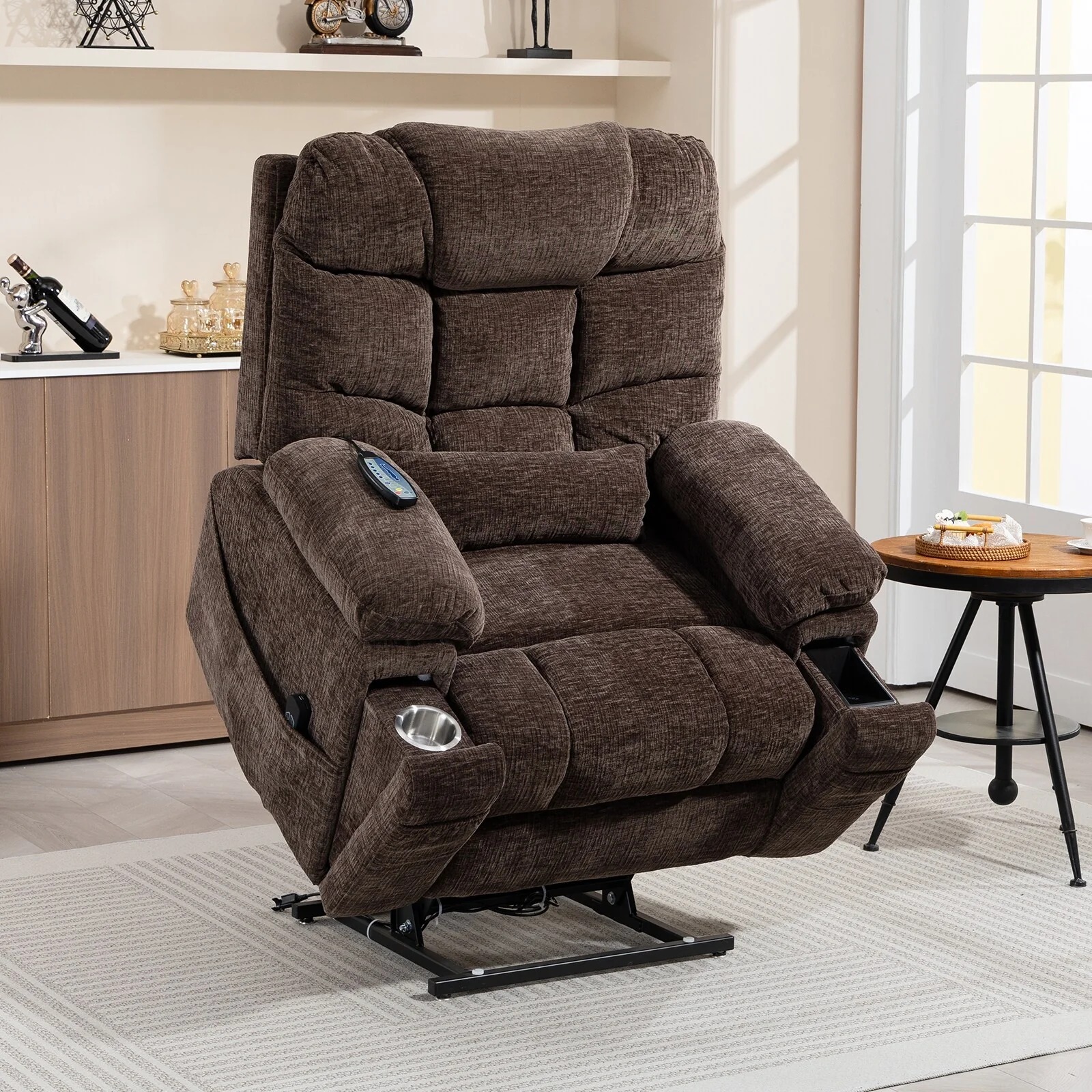 Flagship Dual Motor 26 Oversized Chenille Power Lift Recliner Chair