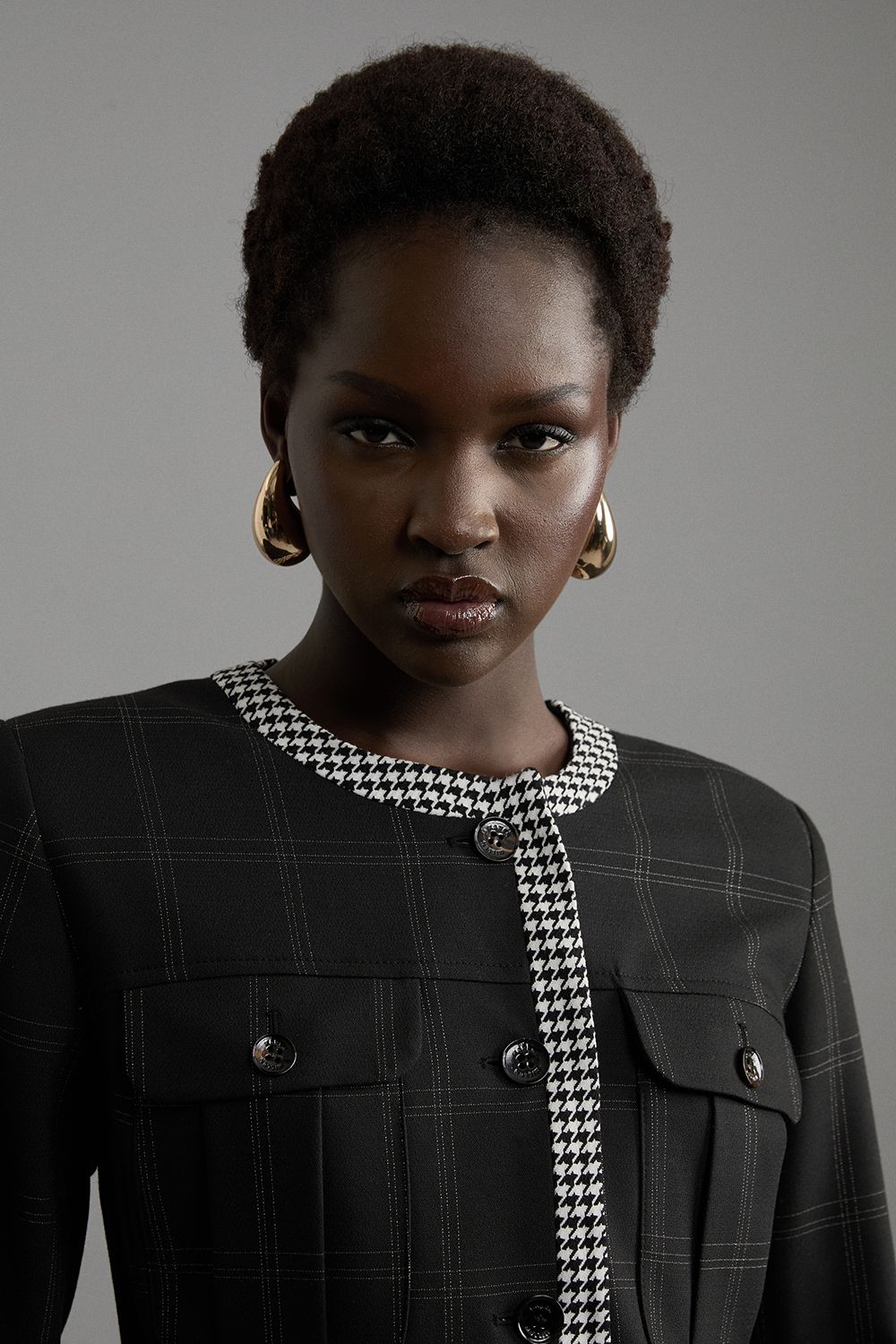 KarenMillen Formal Tailored Black Check Buttoned Shirt
