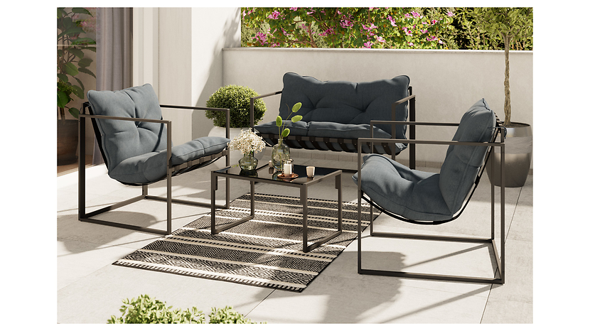 Zestaw mebli ogrodowych stalowych Faro stolik sofa   2 krzesła z poduszkami