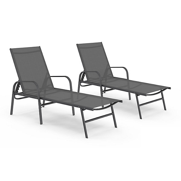 Lot de 2 transats de jardin inclinables FIDJI en acier gris anthracite et toile grise