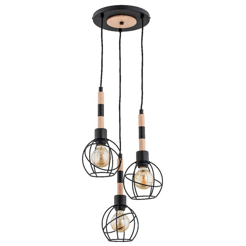 Lampa wisząca BILBAO czarna-jasne drewno 3xE27x15W IP20 Alfa