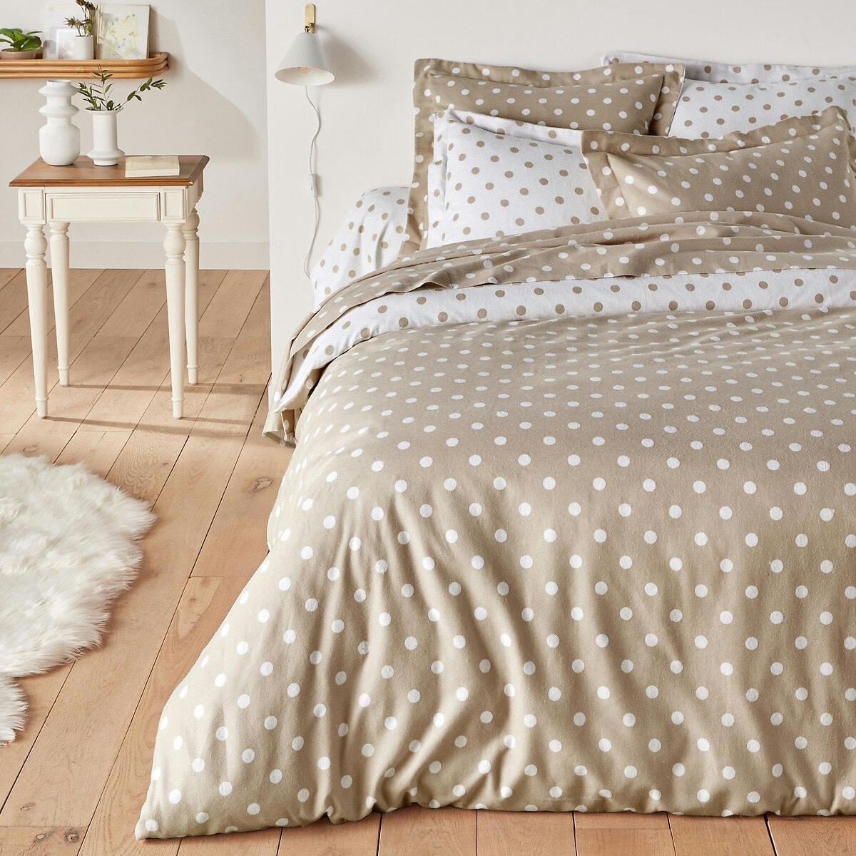 Housse de couette flanelle imprimée pois, Clarisse