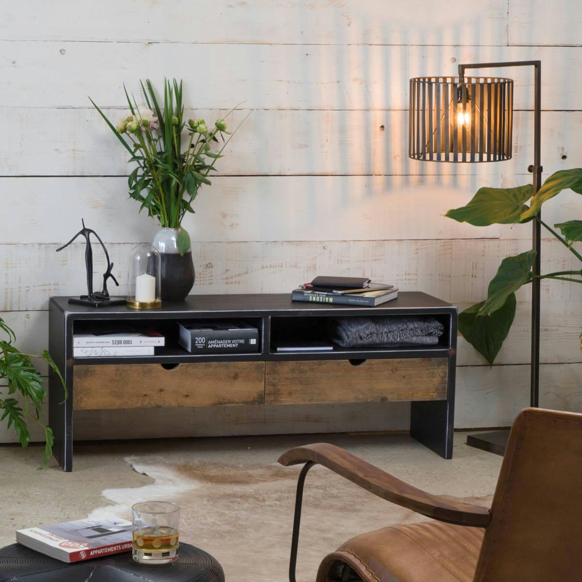 HOLLYWOOD - Meuble TV en bois noir 120 cm