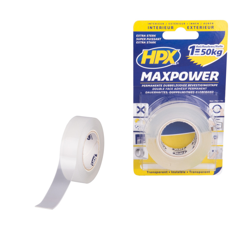 Adhésif double-face Max Power Transparent 2 m HPX
