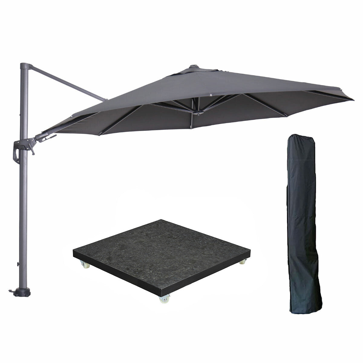 Garden Impressions zweefparasol Hawaii donker grijs 350x350 cm   90 kg voet en hoes