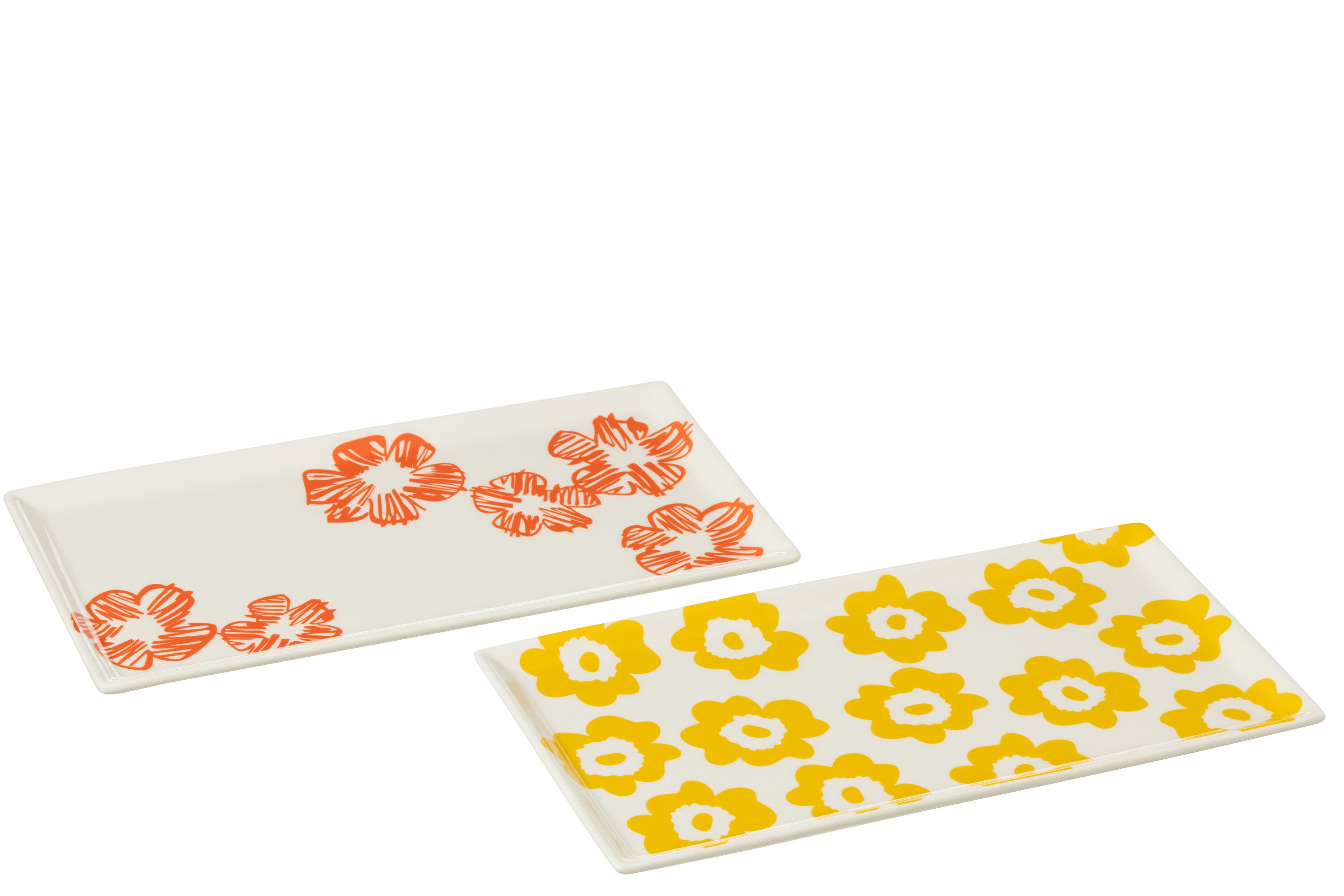 J-Line bord Bloemen Rechthoek - keramiek - mix - 2 stuks