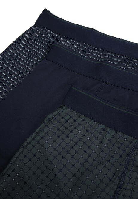 Mens 3pk Green Geo Print Smooth Hipster Trunks