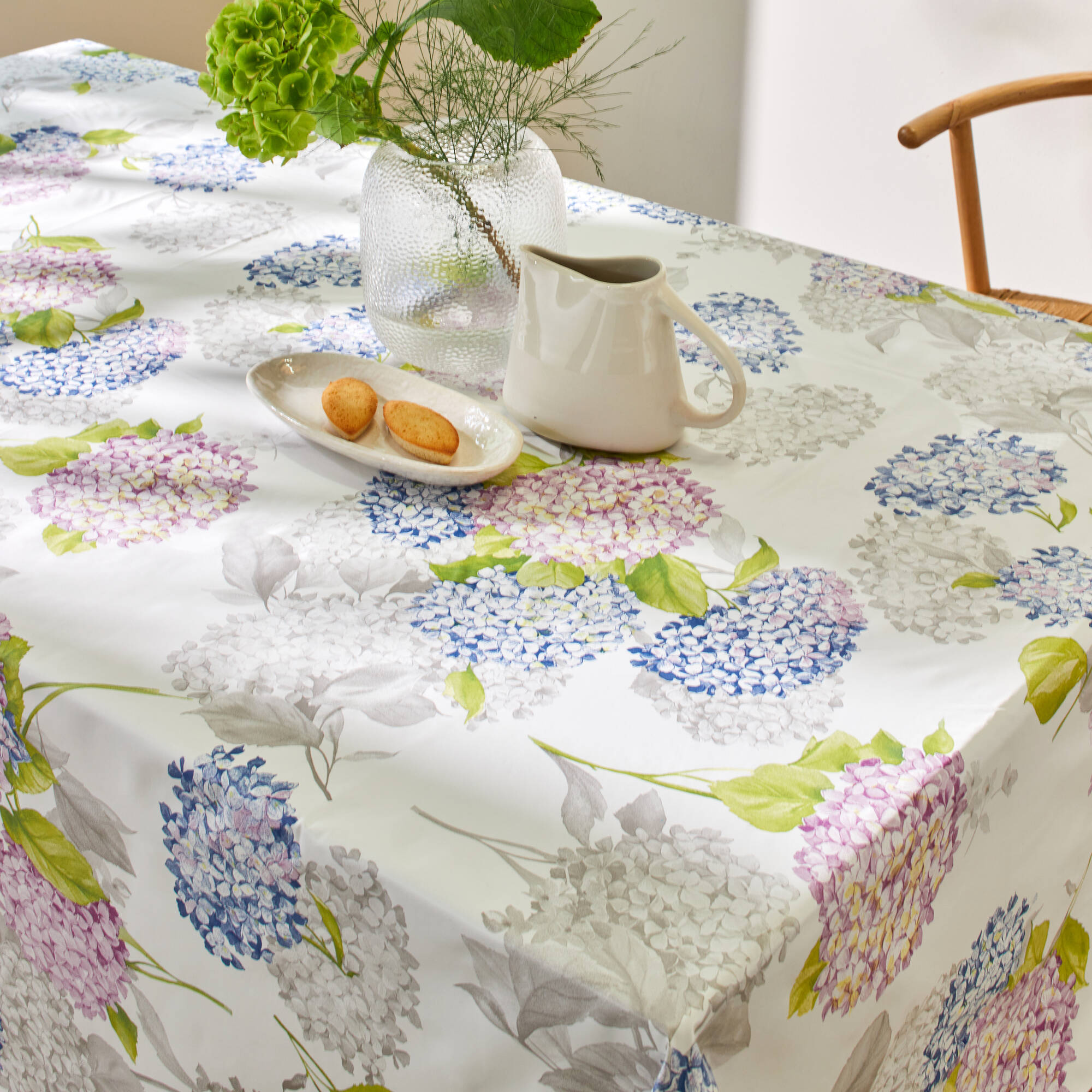 Nappe toile cirée imprimé hortensias