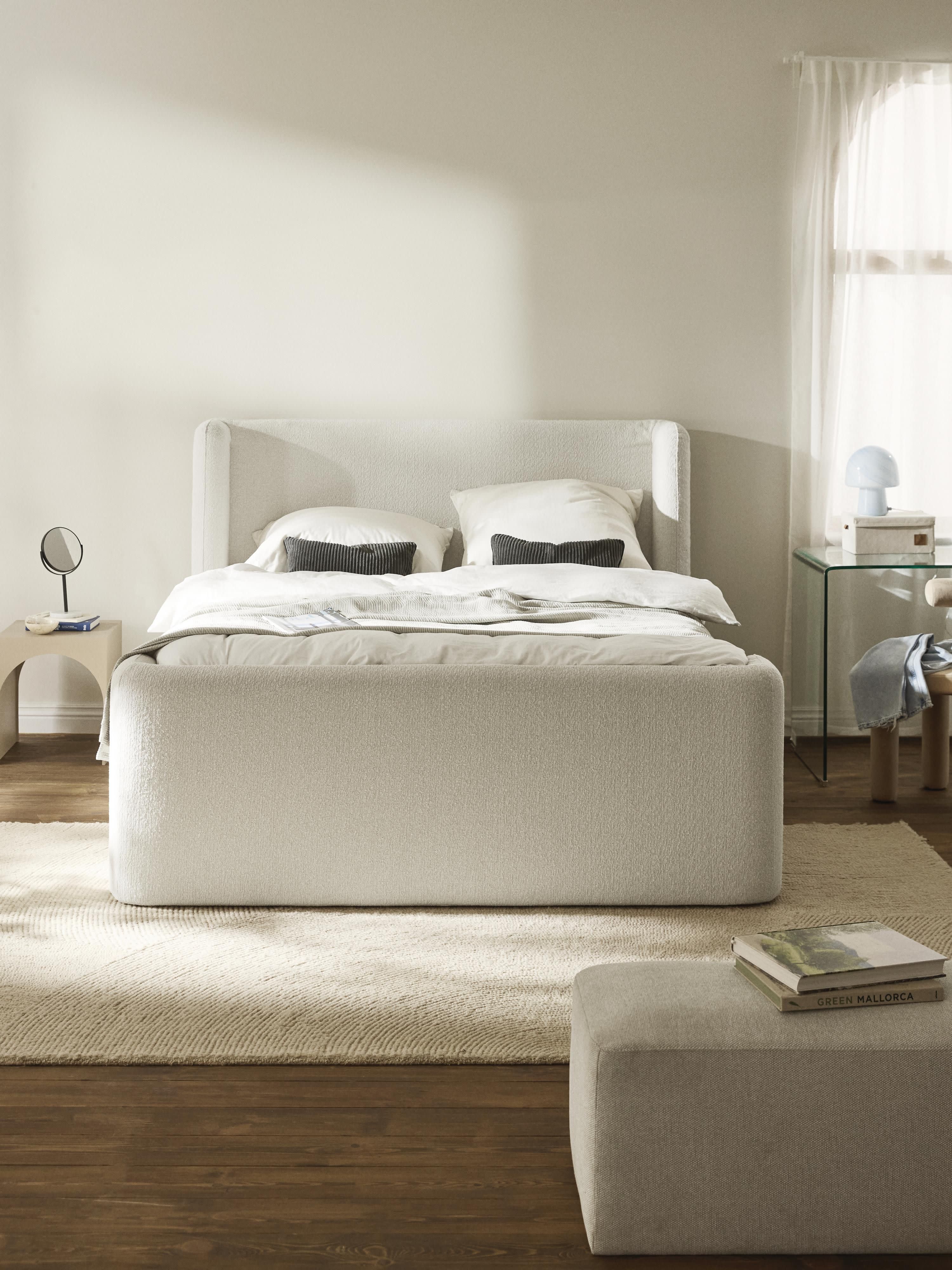 Bouclé-Boxspringbett Perla mit Stauraum