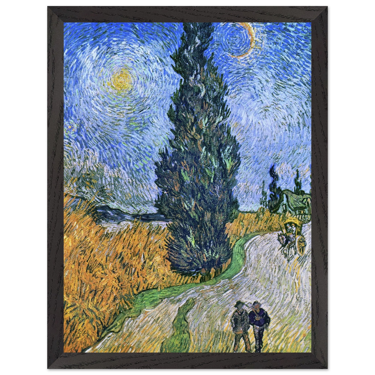 Artfulprints Poster met Lijst Vincent van Gogh - Landweg in de Provence bij nacht  - 30x40 cm - Blauw