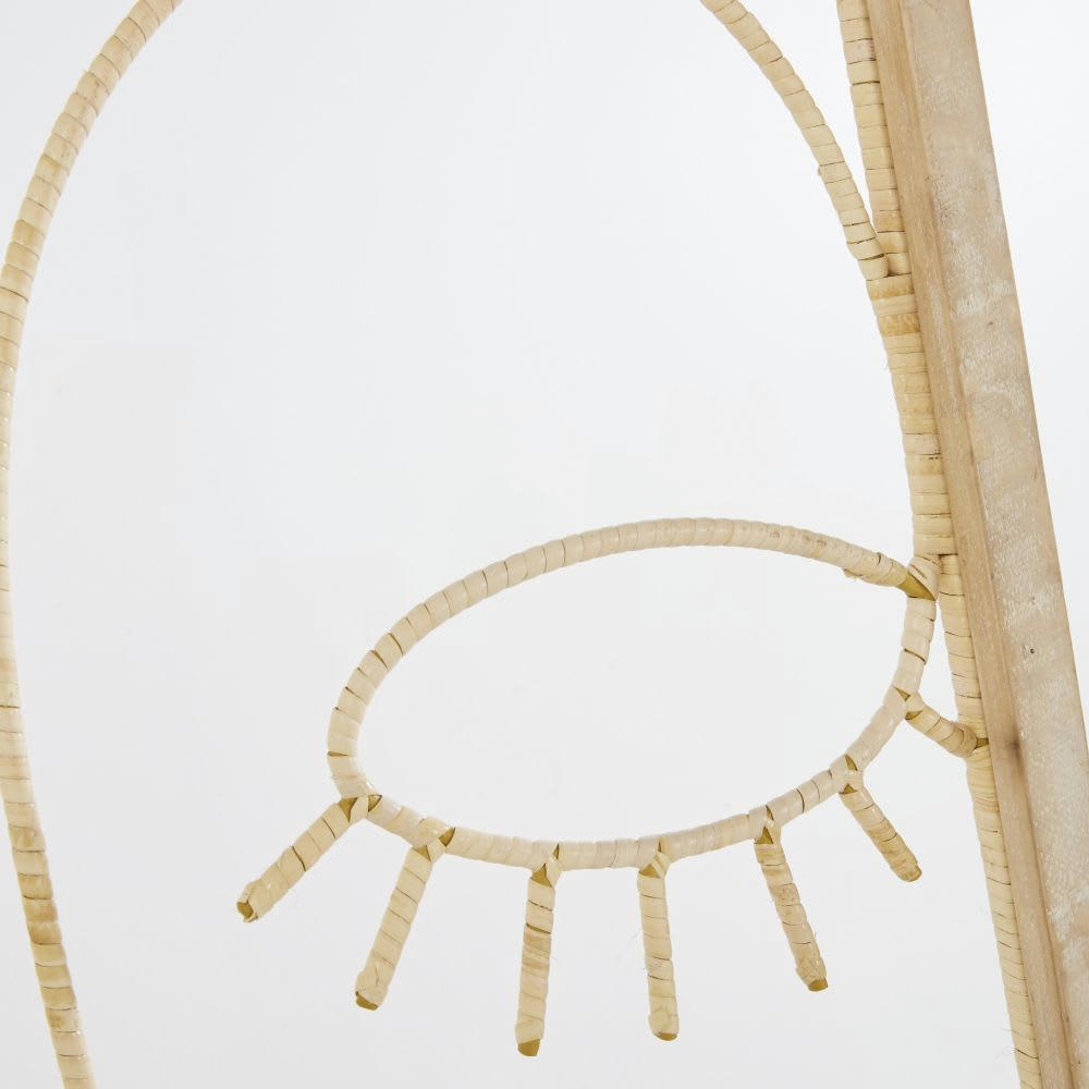 PERTH - Déco murale visages abstraits en bois de pin et rotin beige 121x88