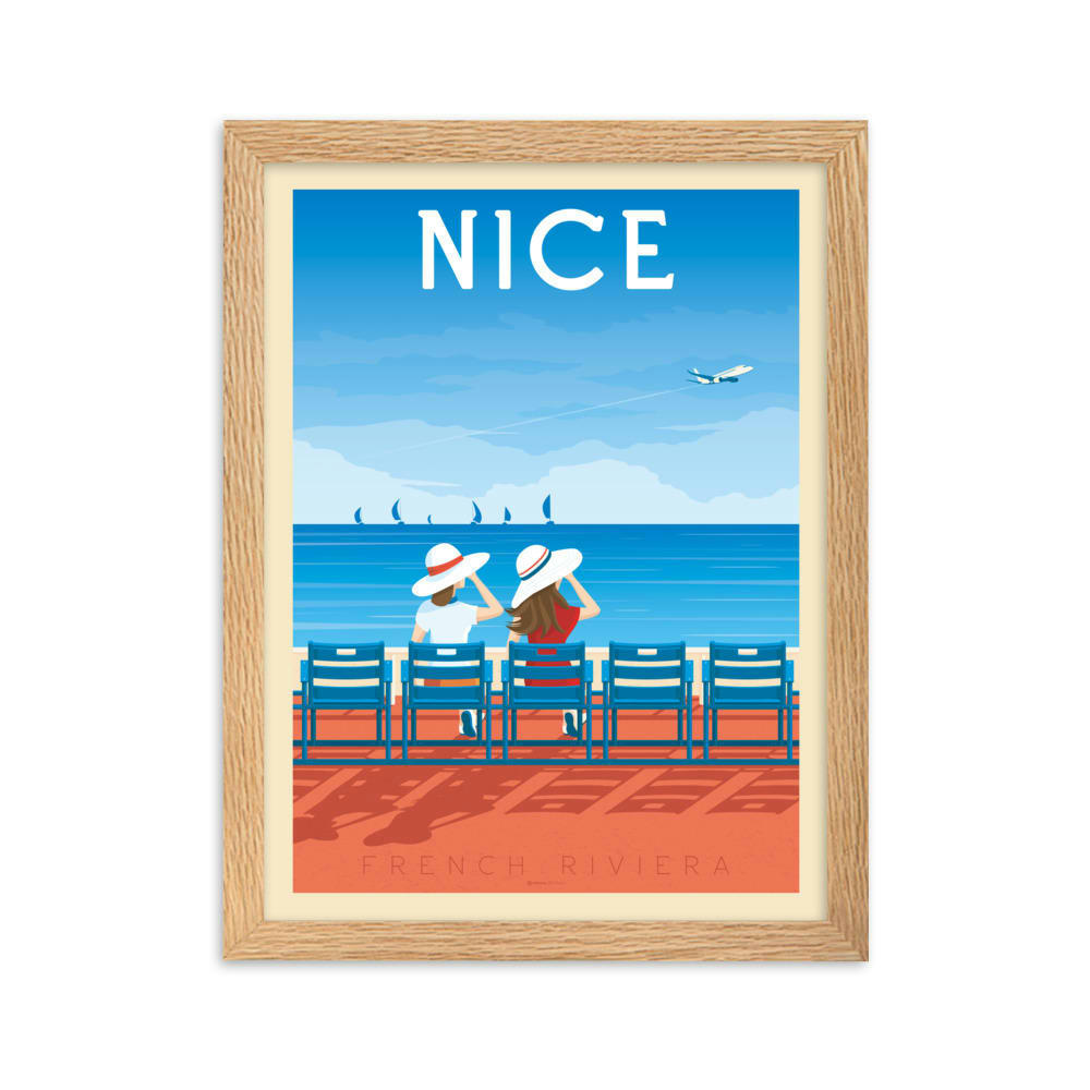 - Affiche Nice French Riviera France avec Cadre (Bois) 21x29,7 cm
