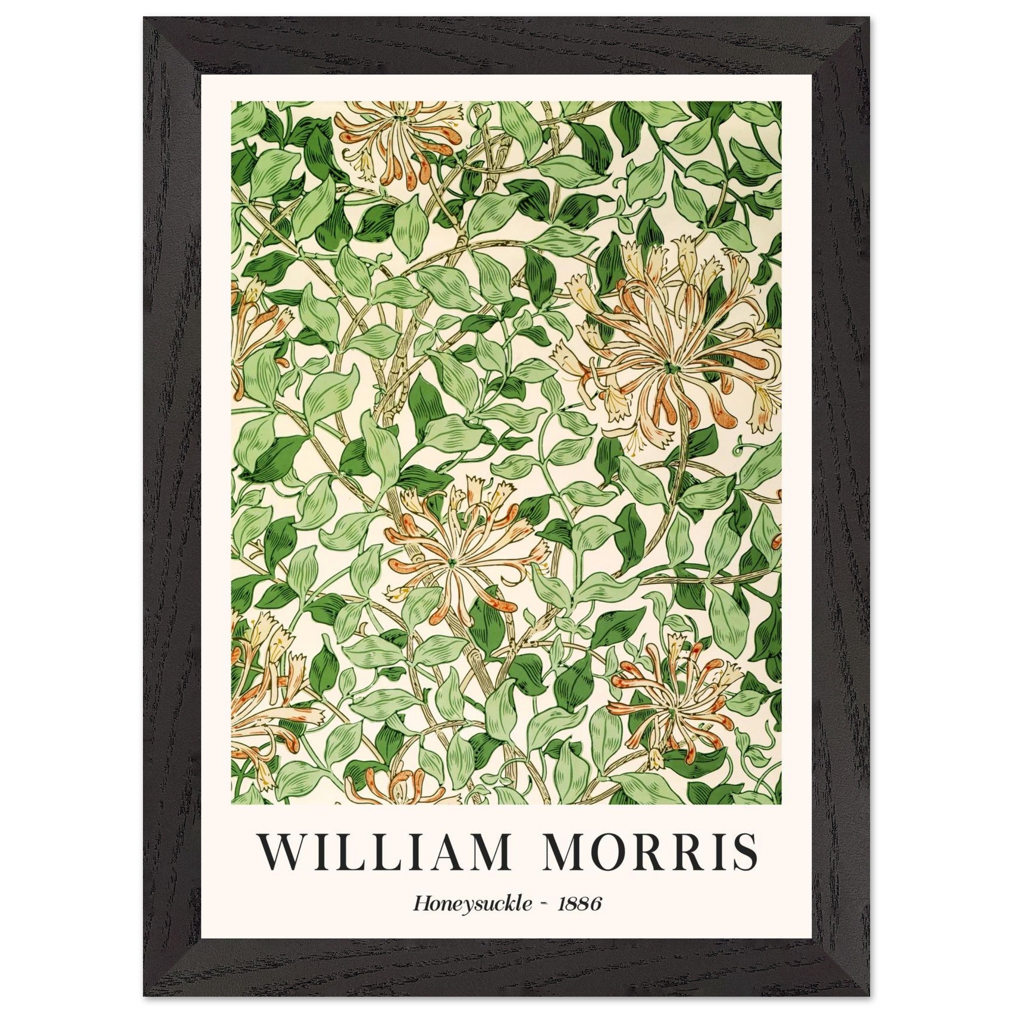 Artfulprints Poster met Lijst William Morris - Honeysuckle 1886  - A4 21x29.7 cm - Groen