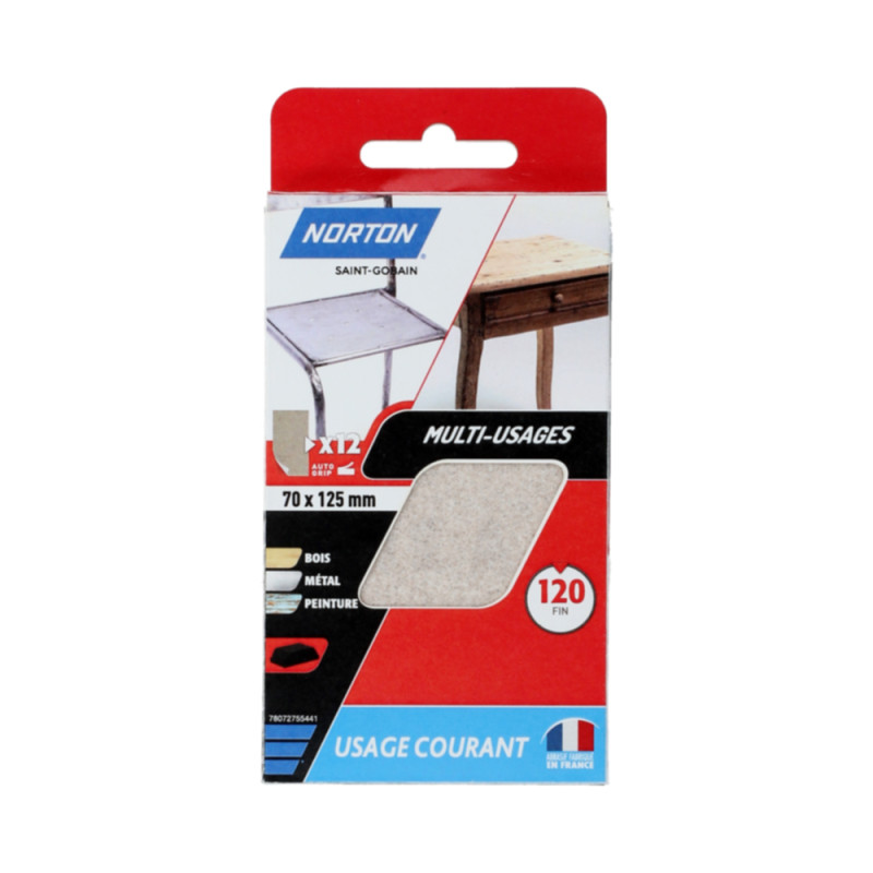 Papier abrasif G120 7 x 12,5 cm 12 pièces NORTON