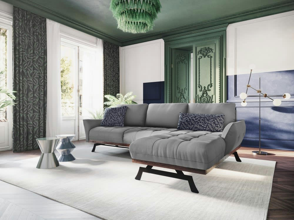 OLIVIER - Canapé d'angle 4 places en tissu structuré gris