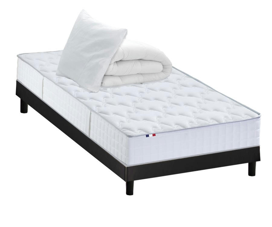 ENSEMBLE KIT ODYSSEE - Ensemble Matelas Ressorts + Sommier Kit couette Oreiller 90x190