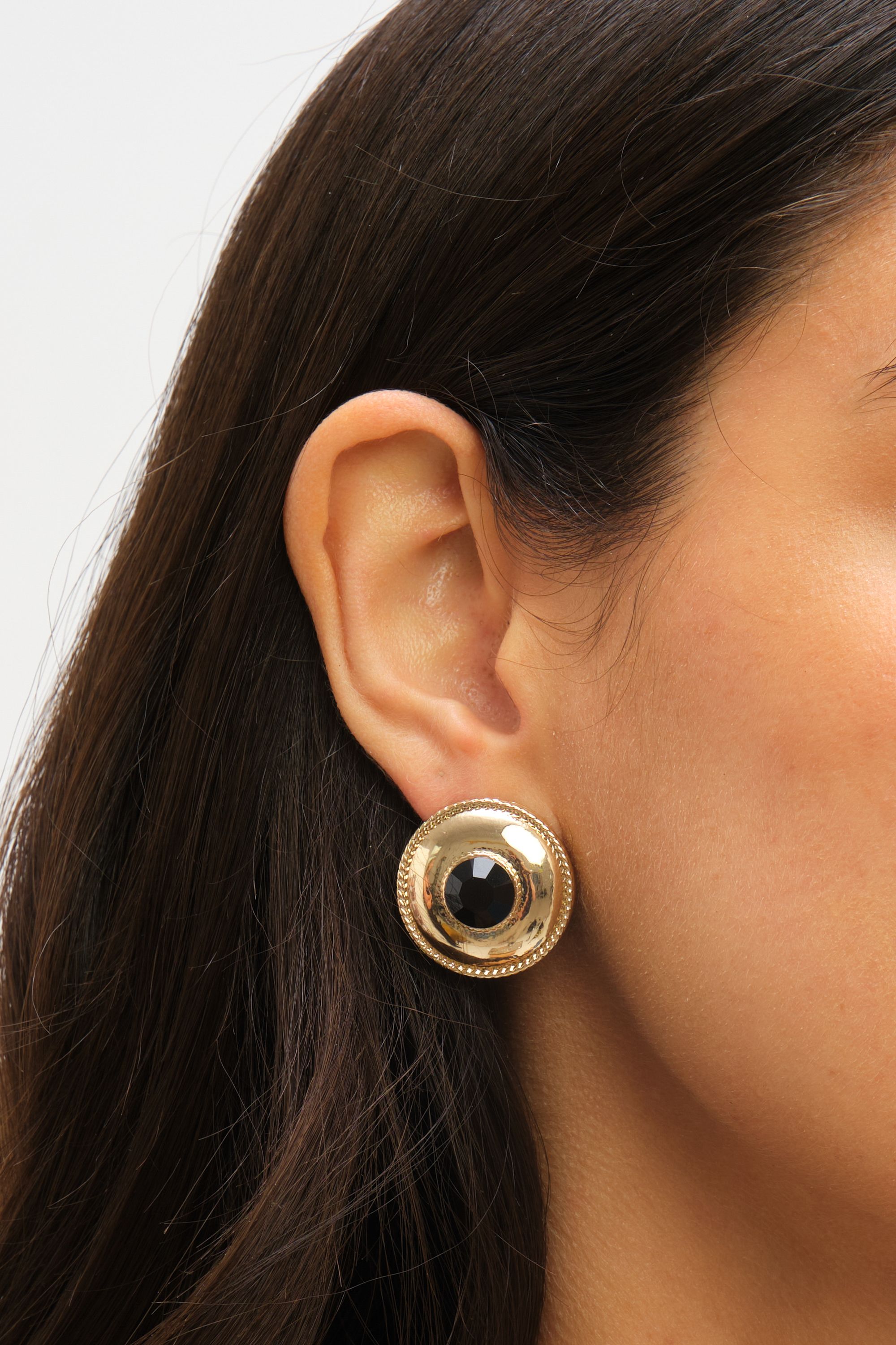 Jon Richard Statement Polished And Jet Round Earrings