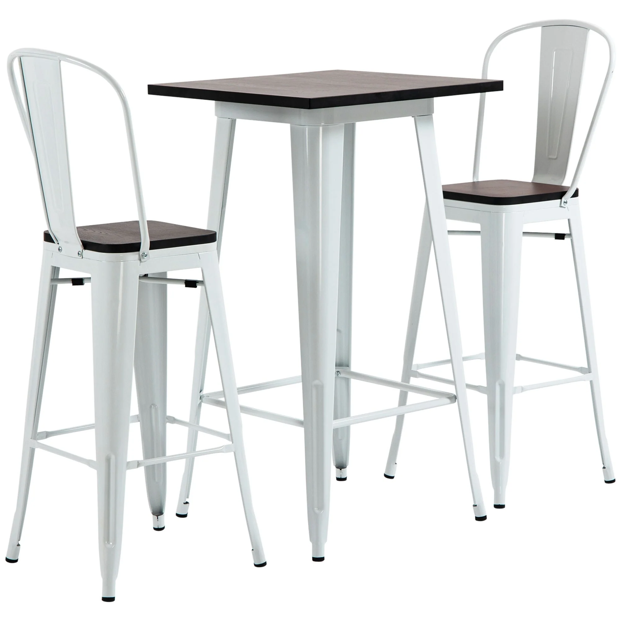 HOMCOM 3 Piece Bar Table Set with 1 Table, 2 High Back Chairs and Metal Frame with Footrests for Home