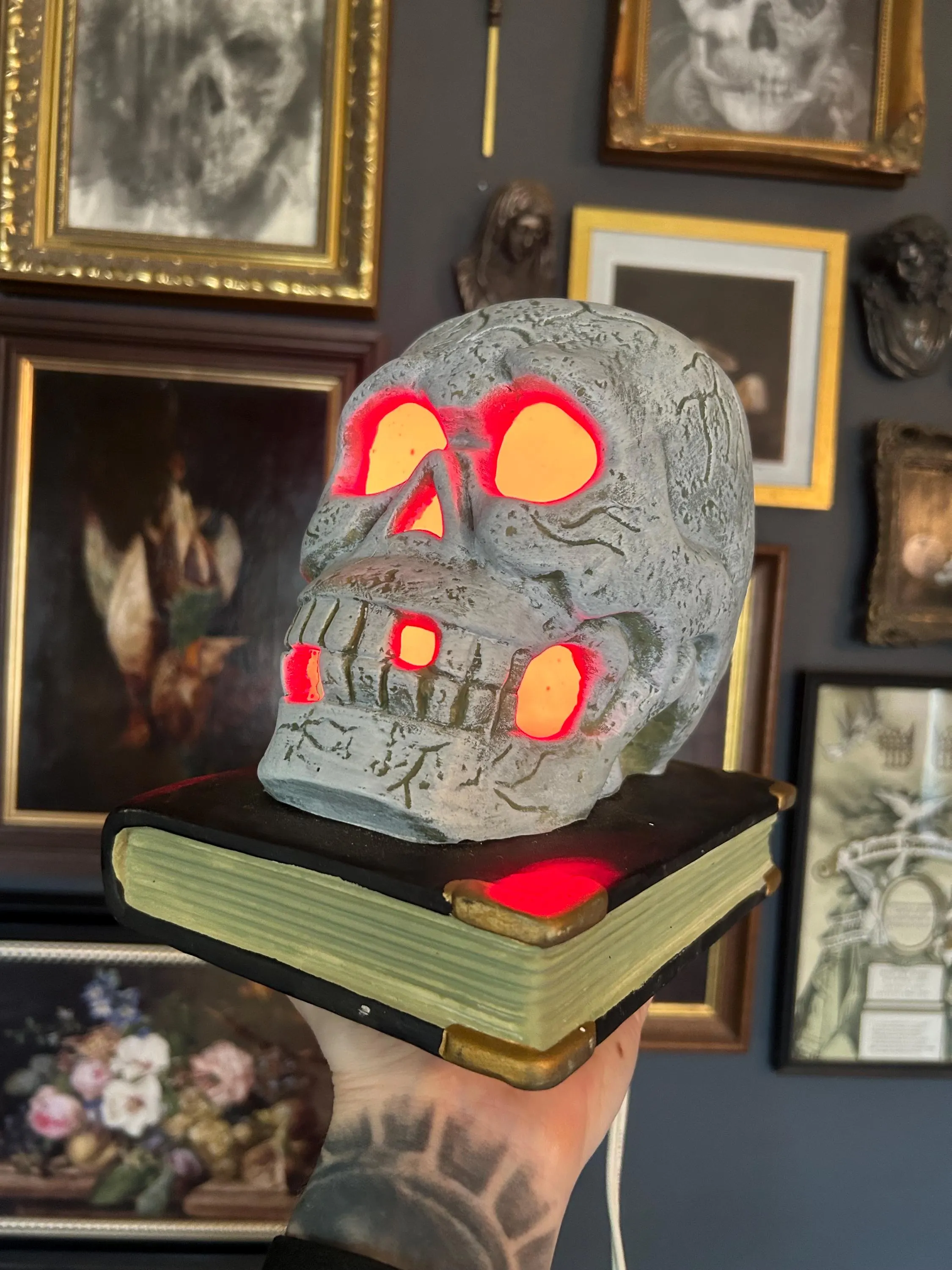 vintage skull on books nightlight