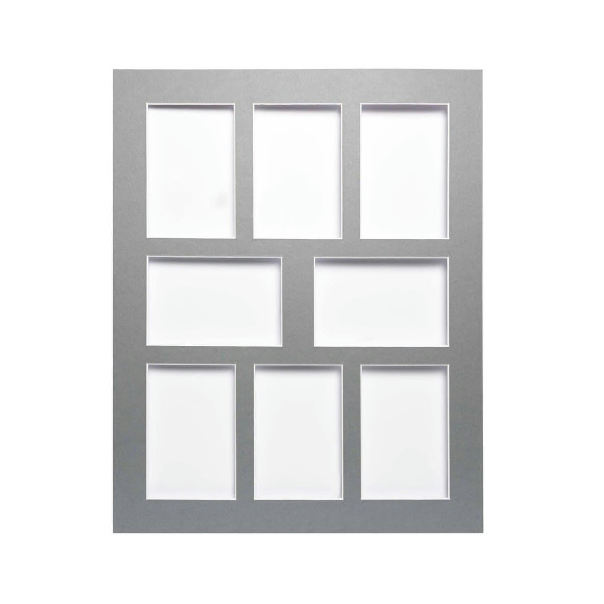 PASSE-PARTOUT MULTIVUES - Passe-partout multivues carton gris 40x50 cm 8 ouvertures 10x15 cm