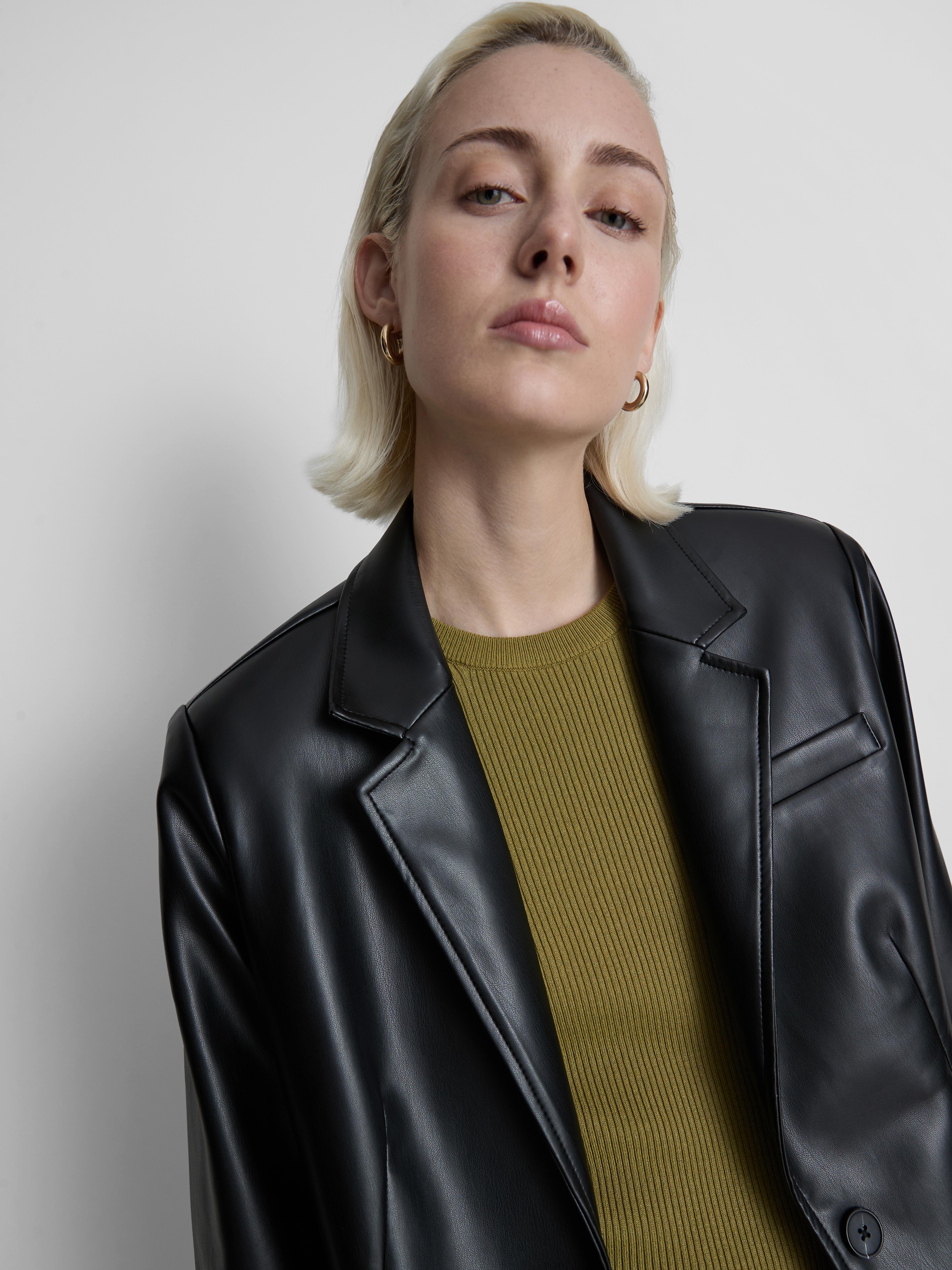 Faux Leather Single Breasted Blazer