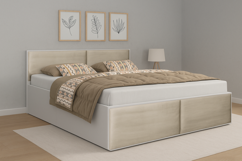 Łóżko do sypialni ALDO 2 140x200 z tapicerowanymi panelami- beżowe