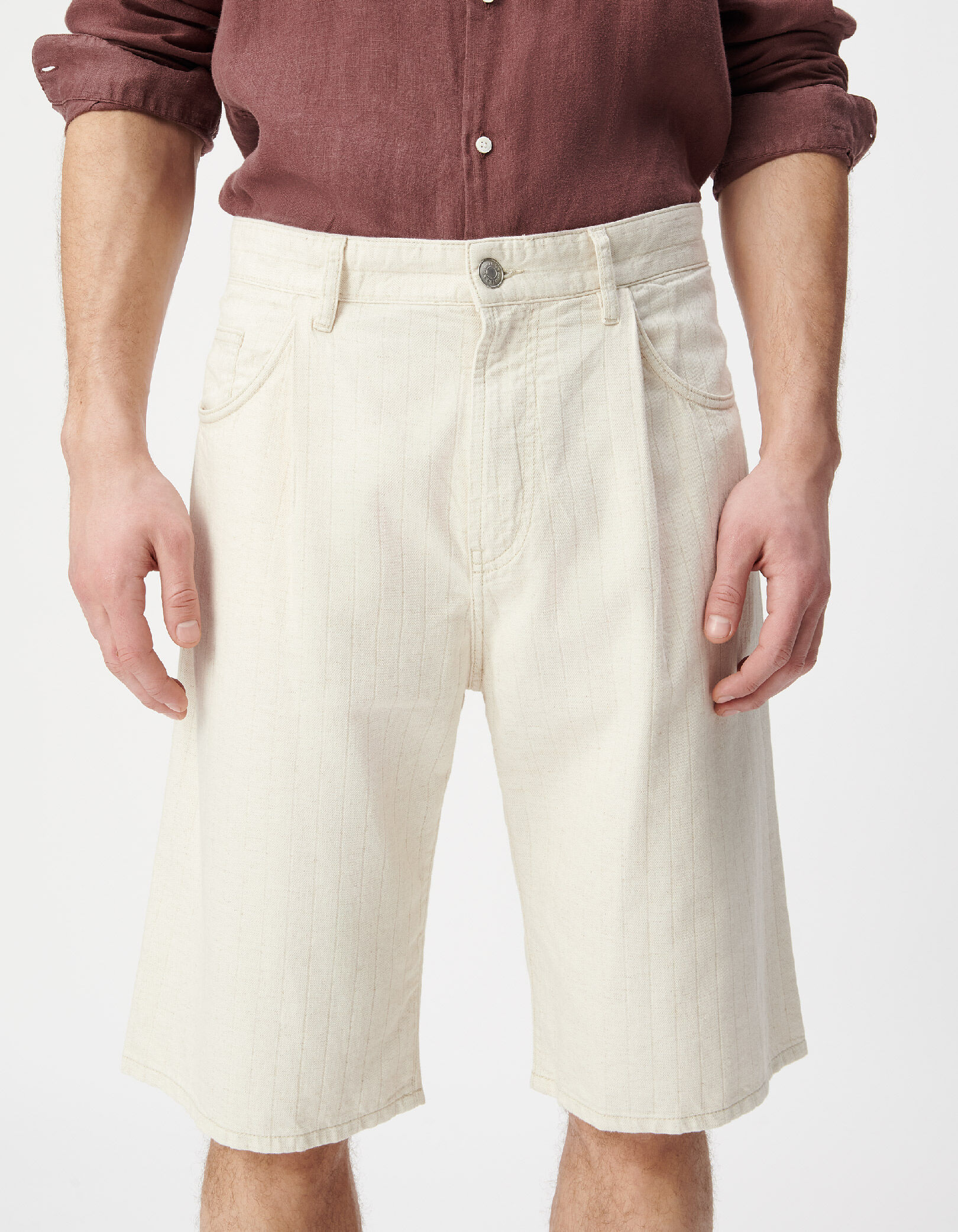 Bermuda en jean écru motif rayures Homme