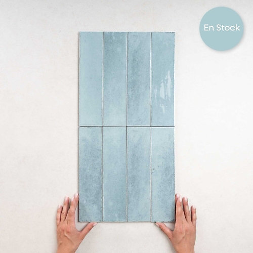 Carrelage Effet Zellige Bleu Ciel AGADIR - Agua 7x28 - Les Carreaux de Jean