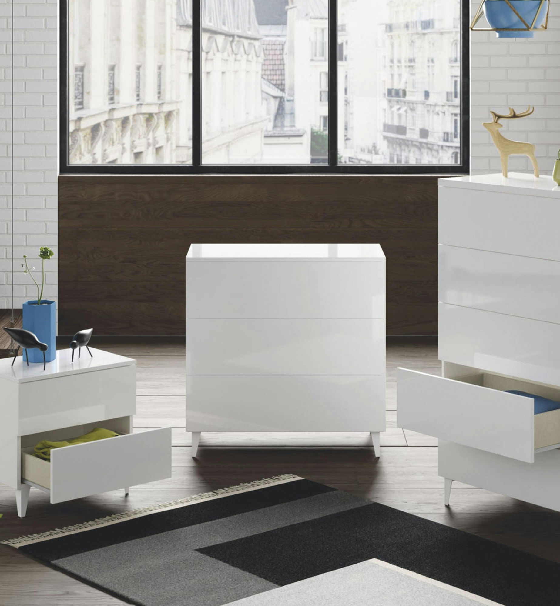 DDORAZI - Commode 3 tiroirs effet bois blanc