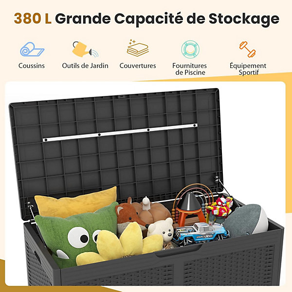 Coffre de Rangement Extérieur étanche 380 L, avec 2 Roues, pour Balcon Terrasse, Coussins, Jardinage, Charge 200KG (111x56x61cm)