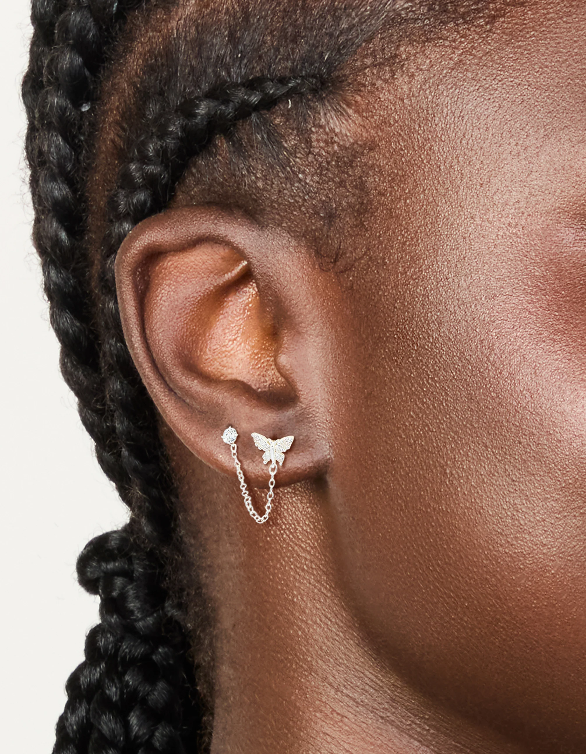 Sterling Silver Chain Double Stud Earrings