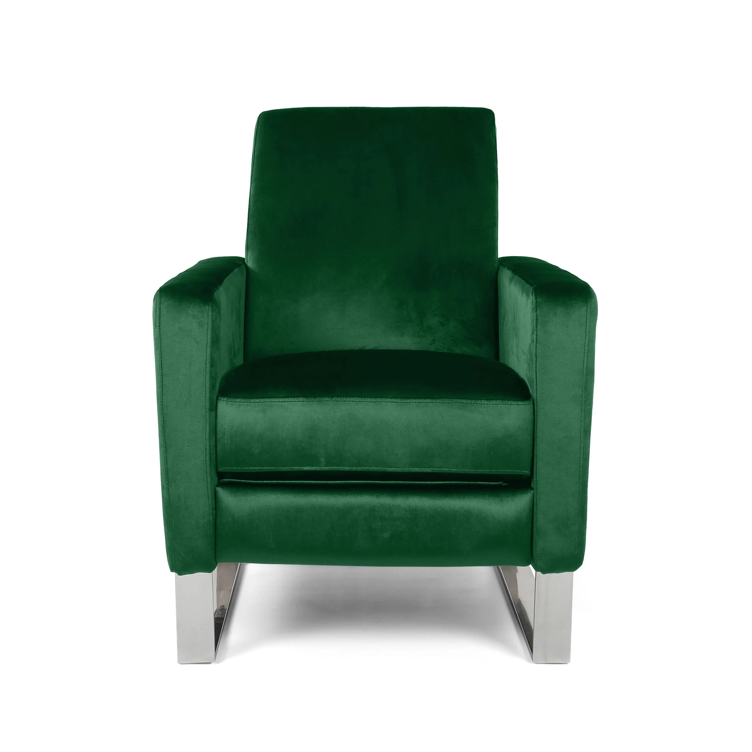 Emerald Modern Velvet Upholstered Push-Back Recliner with Footrest and Stainless Steel Legs