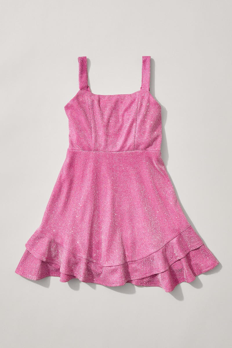 Hello Franki Sleeveless Pink Shimmer Bow Back Dress for girls