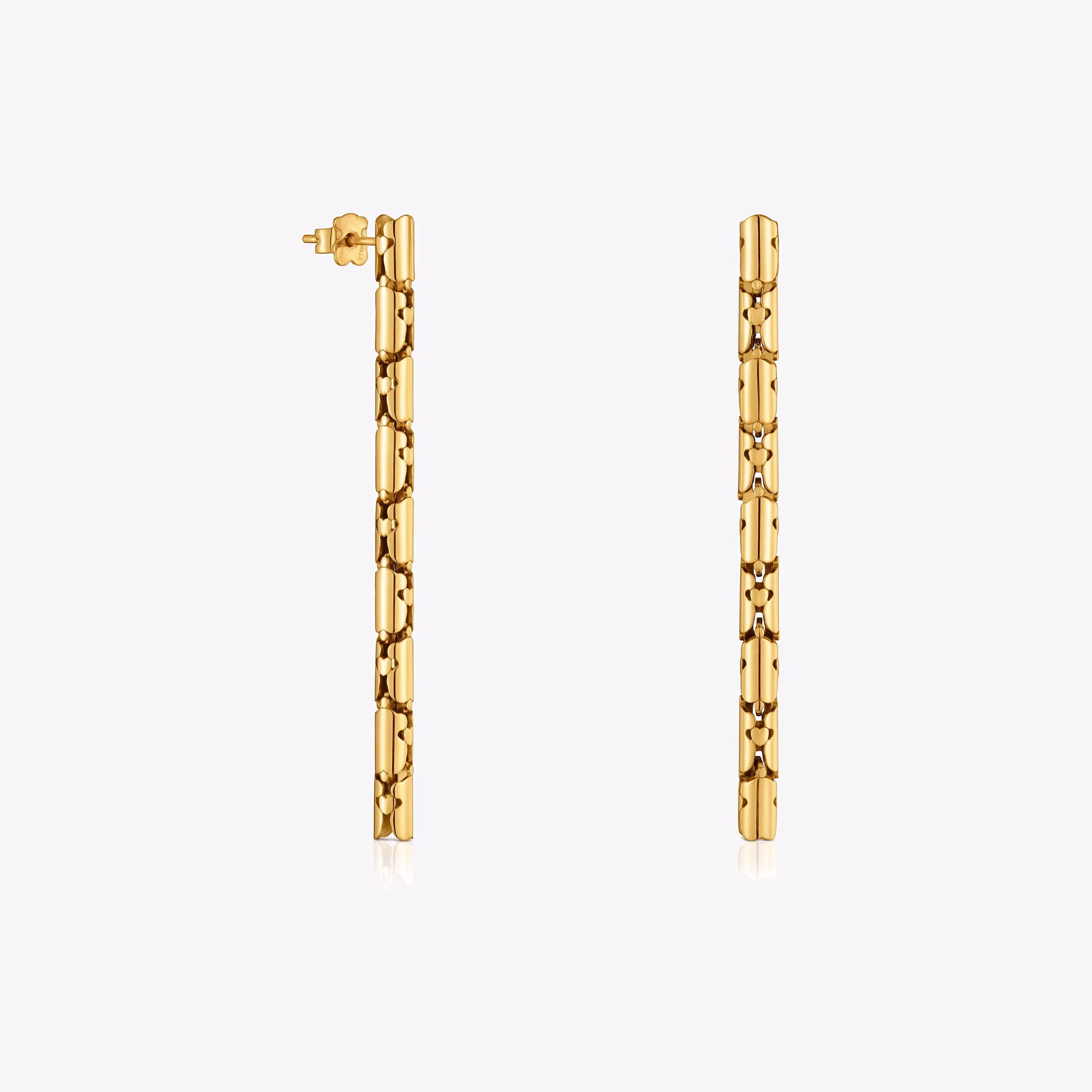Pendientes largos de acero articulado dorado Carrusel