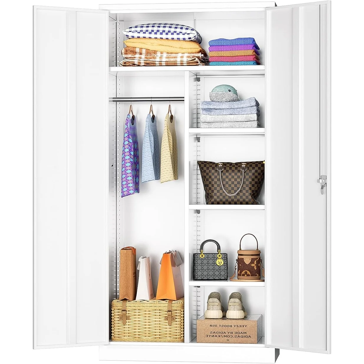 72'' Tall Metal Lockable Wardrobe Armoire Storage Cabinet Locker with Hanging Rod for Garage, Gym, Home Office