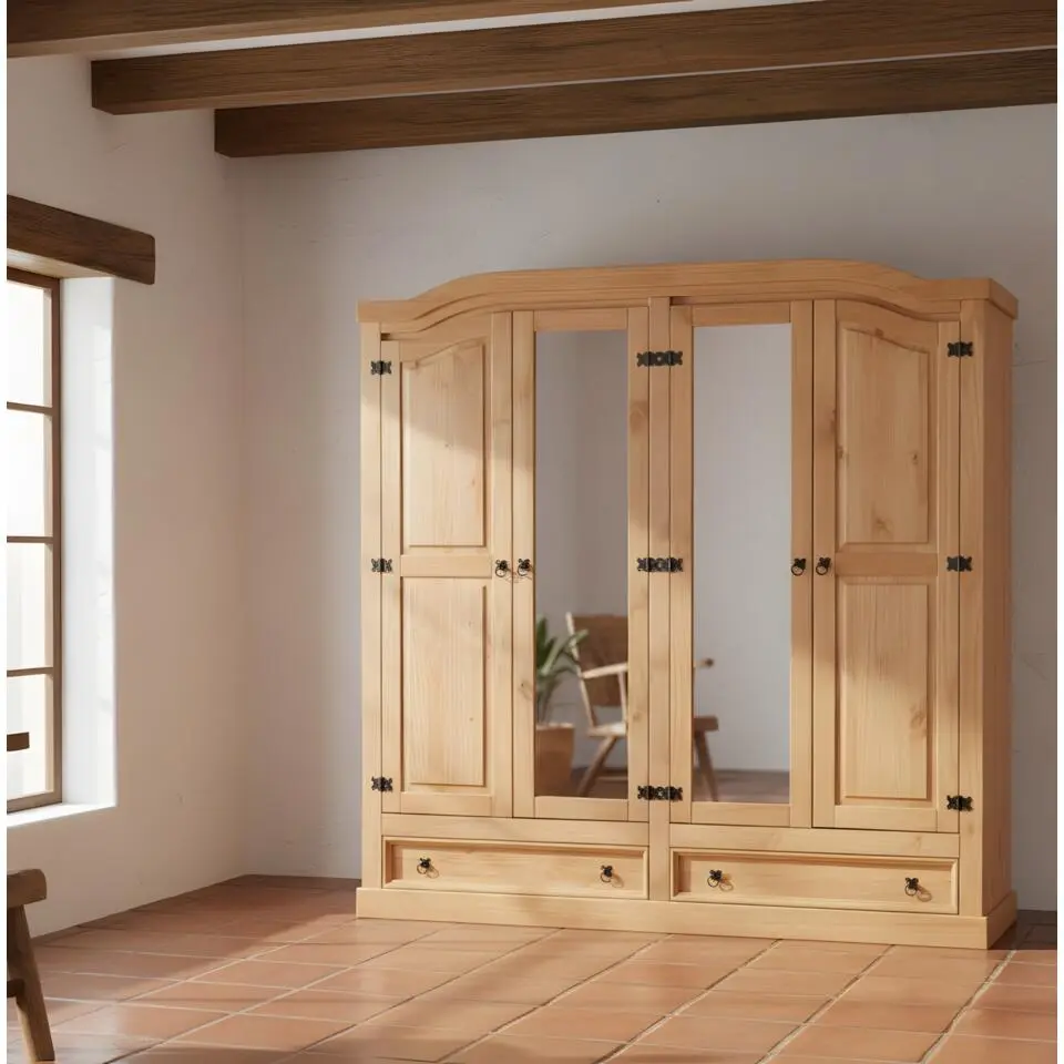 Hioshop New Mexico 4-deurs kledingkast met spiegel