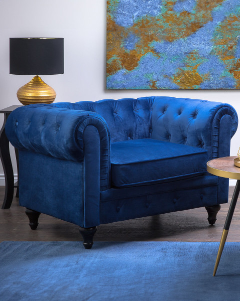 Fotel krzesło chesterfield welur niebieski
